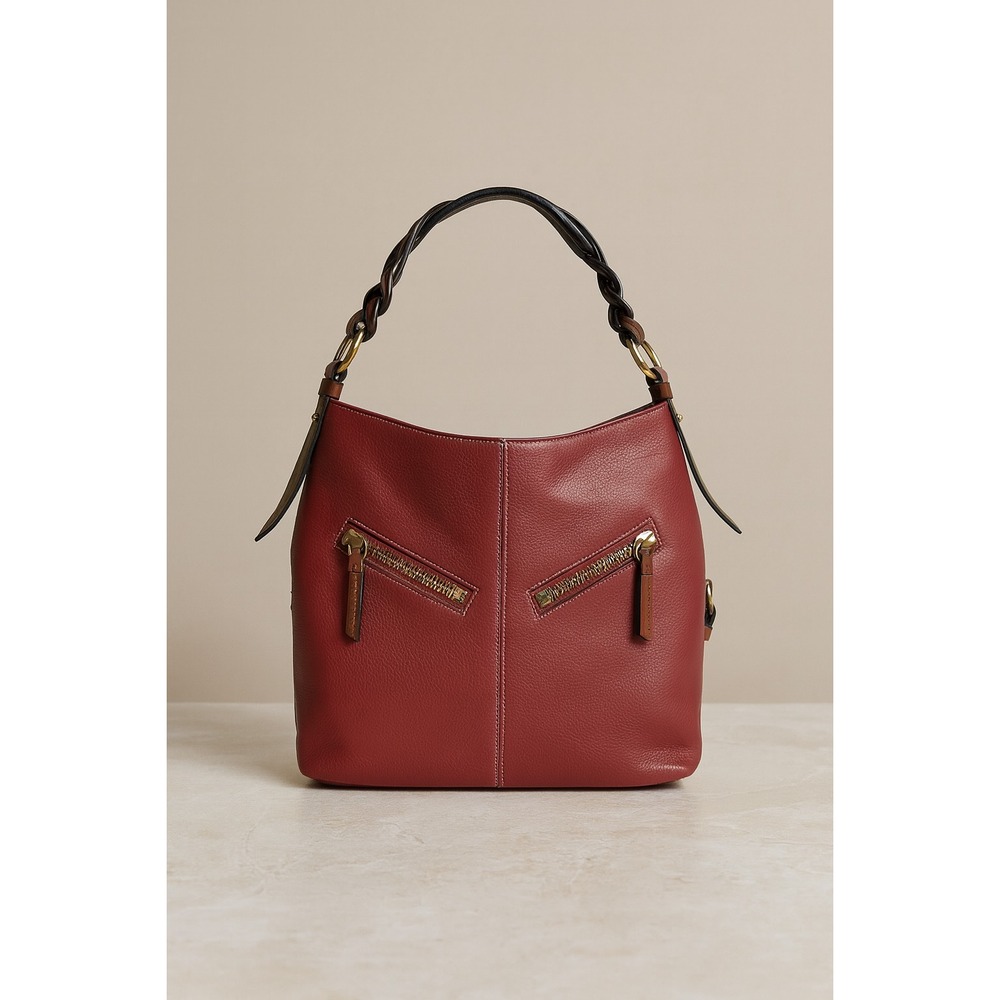 Dooney‎ & Bourke Red Leather Shoulder Bag Gold Hardware